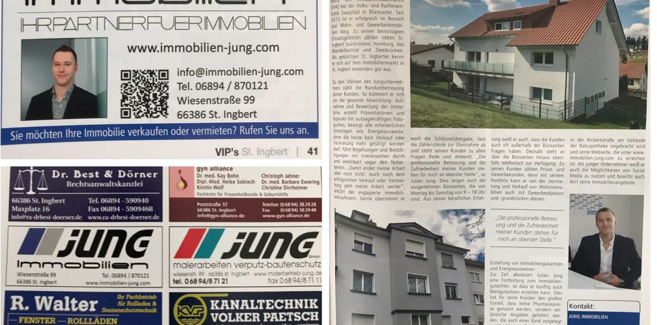 Bericht über Jung Immobilien im St. Ingberter VIP'S Magazin